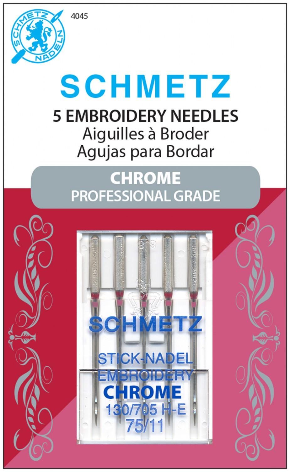 Chrome Embroidery Schmetz Needle 5 ct, Size 75/11 # 4045