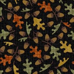 Autumn Harvest Flannel Tossed Leaves and Acorns